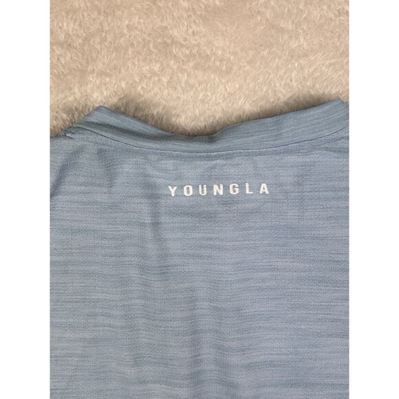 Young LA Shirt Mens Large Light Blue Short Sleeve Performance Stretch Training - Picture 6 of 7